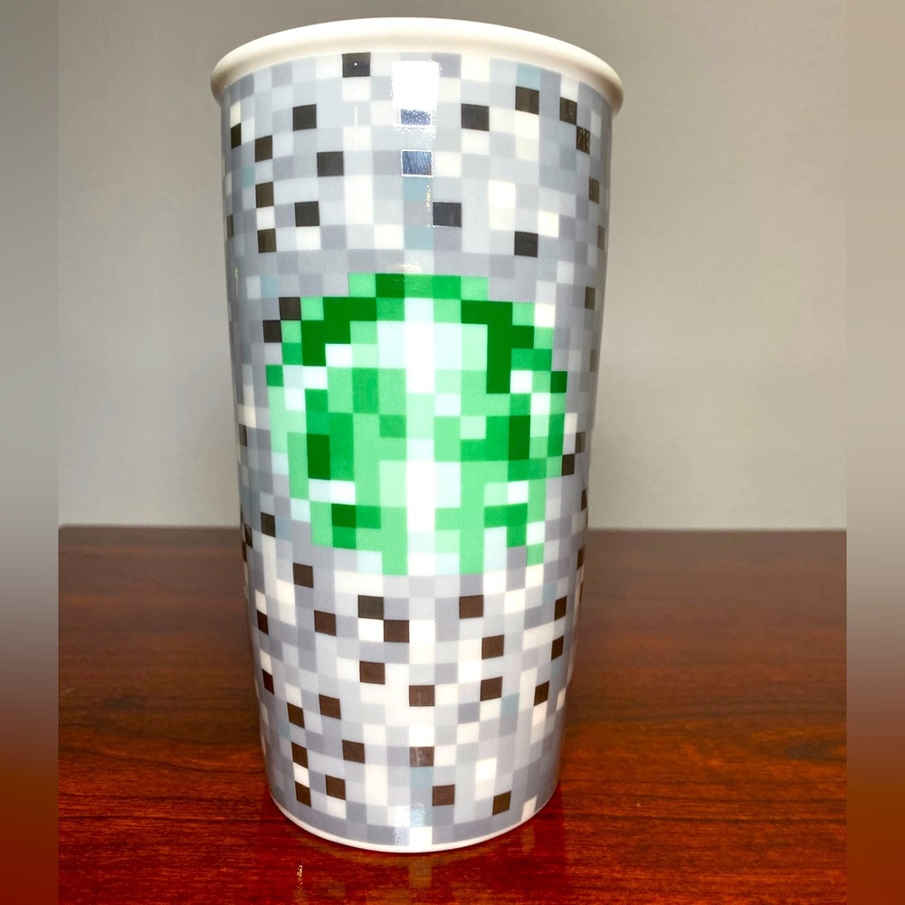 Starbucks + Rodarte Pixelated Green Silver White Ceramic Tumbler Cup Mug No Lid